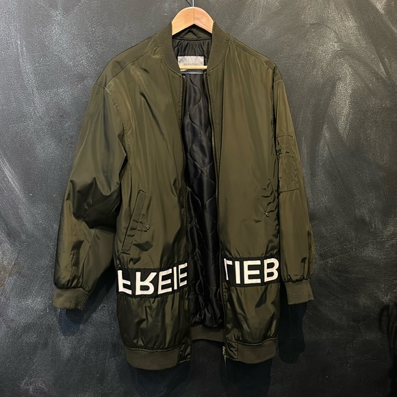 Zara Other - Zara man long trench olive green “FREE LIEBE” aka FREE LOVE ! Hott !
